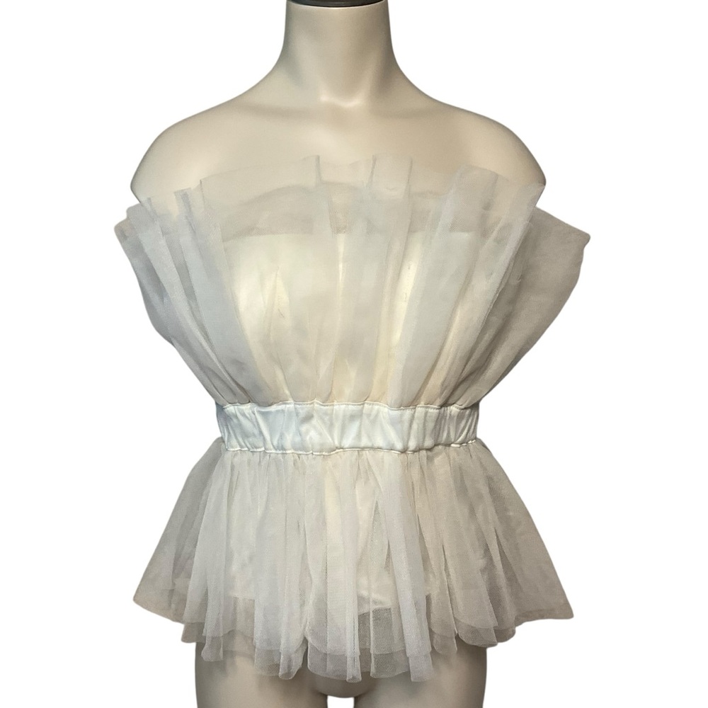 Women's White Tulle Peplum Top